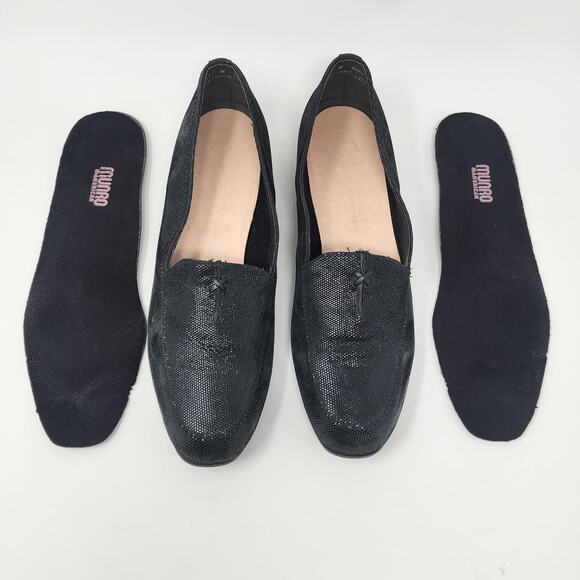 Munro Loafers Women 11 Wide Black Sheen Lizard Texture Low Rubber Heel 800080 - Picture 8 of 11